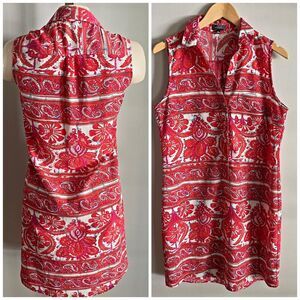 The Limited Red Paisley Print Sleeveless Collared Button Front Dress M